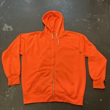 Vintage 70s Hunter Orange Waffle Knit Thermal Lined Hooded Ziper Sweatshirt XL