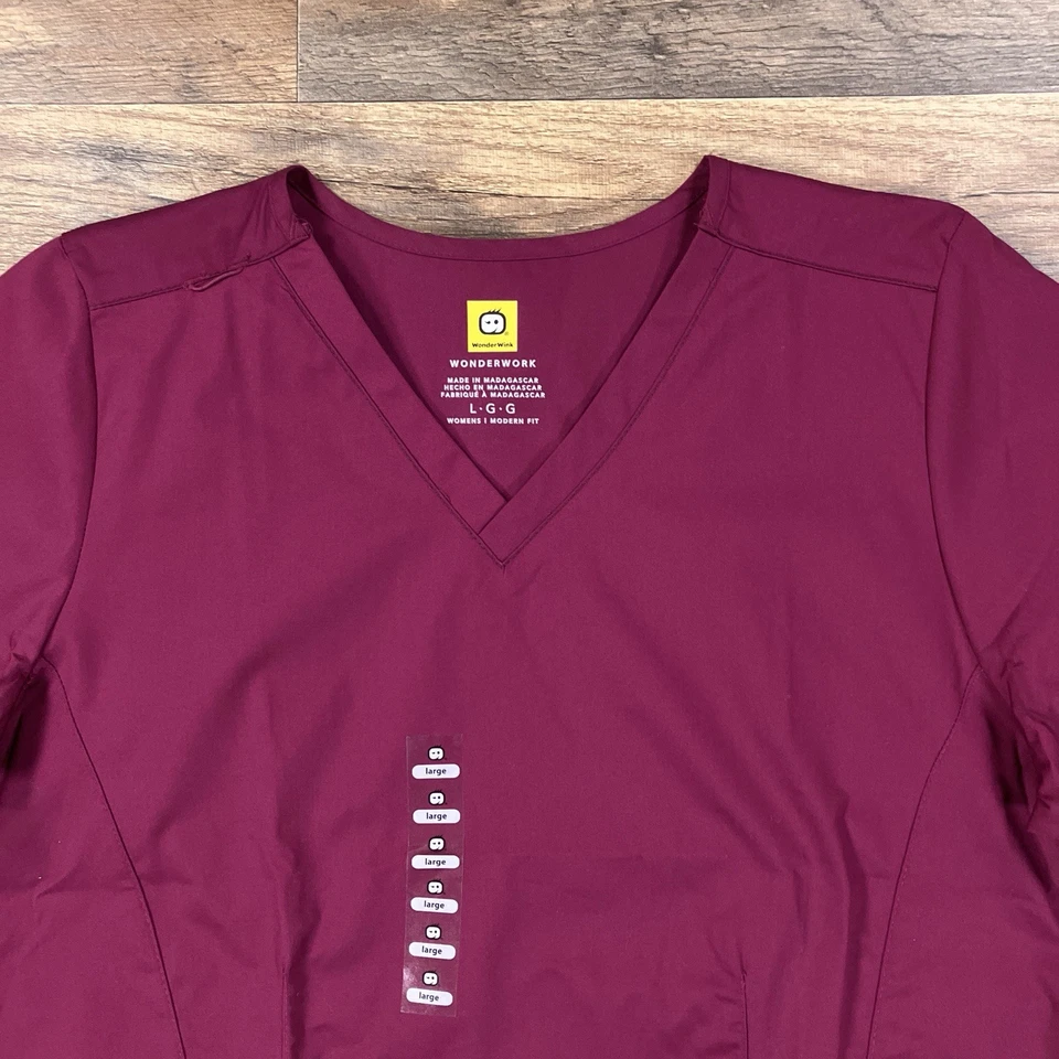 Wonderwink Scrub Top Womens Large Red Pocket V Neck Shirt Medical NEW - Image 2 of 4