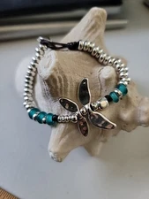 Blue Green 2 Simplicity Dragonfly Beaded Bracelet Silver Uno De 50 Style