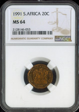 1991 South Africa 20 Cents NGC MS64 Quality