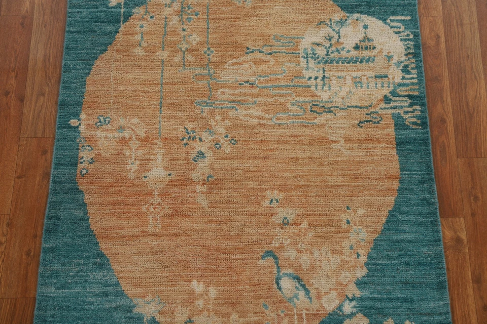 Vegetable Dye Unique Oushak Turkish Accent Rug 3x4 Ft Transitional Wool Carpet - Image 3 of 4