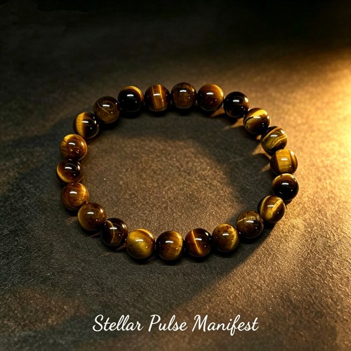A Gold Tiger Eye Bracelet Natural Stones 8mm Unisex Stretch Bead Bracelet