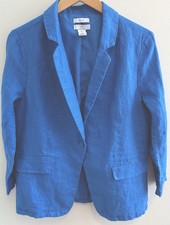 H Halston Linen Blazer Woman’s M Blue One Button Tailored Summer Jacket