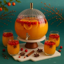 1.3 Gallon Thanksgiving Pumpkin Drink Dispenser with 4 Clear Plastic Cups Pumpki