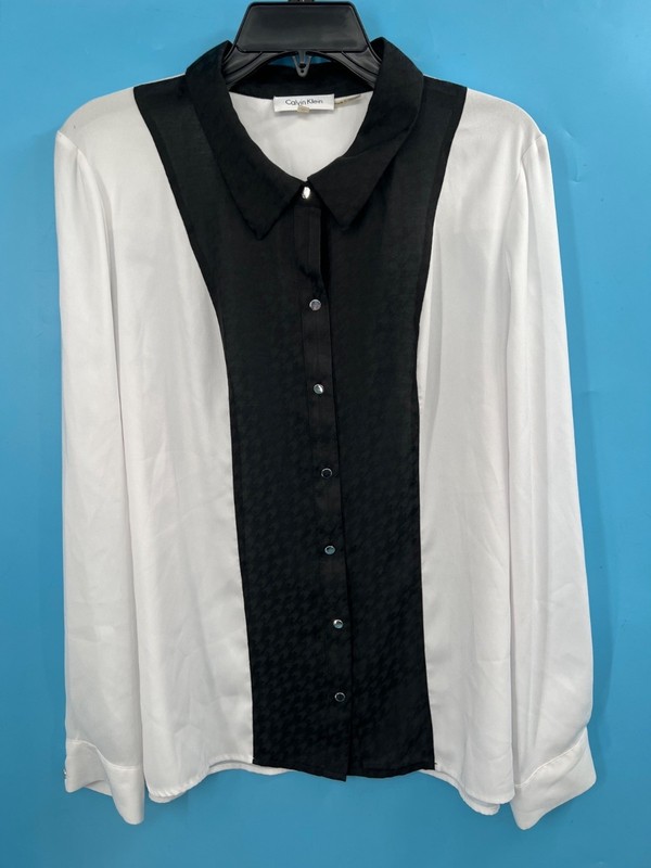 Calvin Klein Womens Black/White Sheer Button Down Shirt (size XL)
