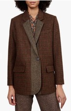 Womens Gerard Darel Houndstooth Herringbone Wool Tweed Viera Jacket Sz18 Rrp£530