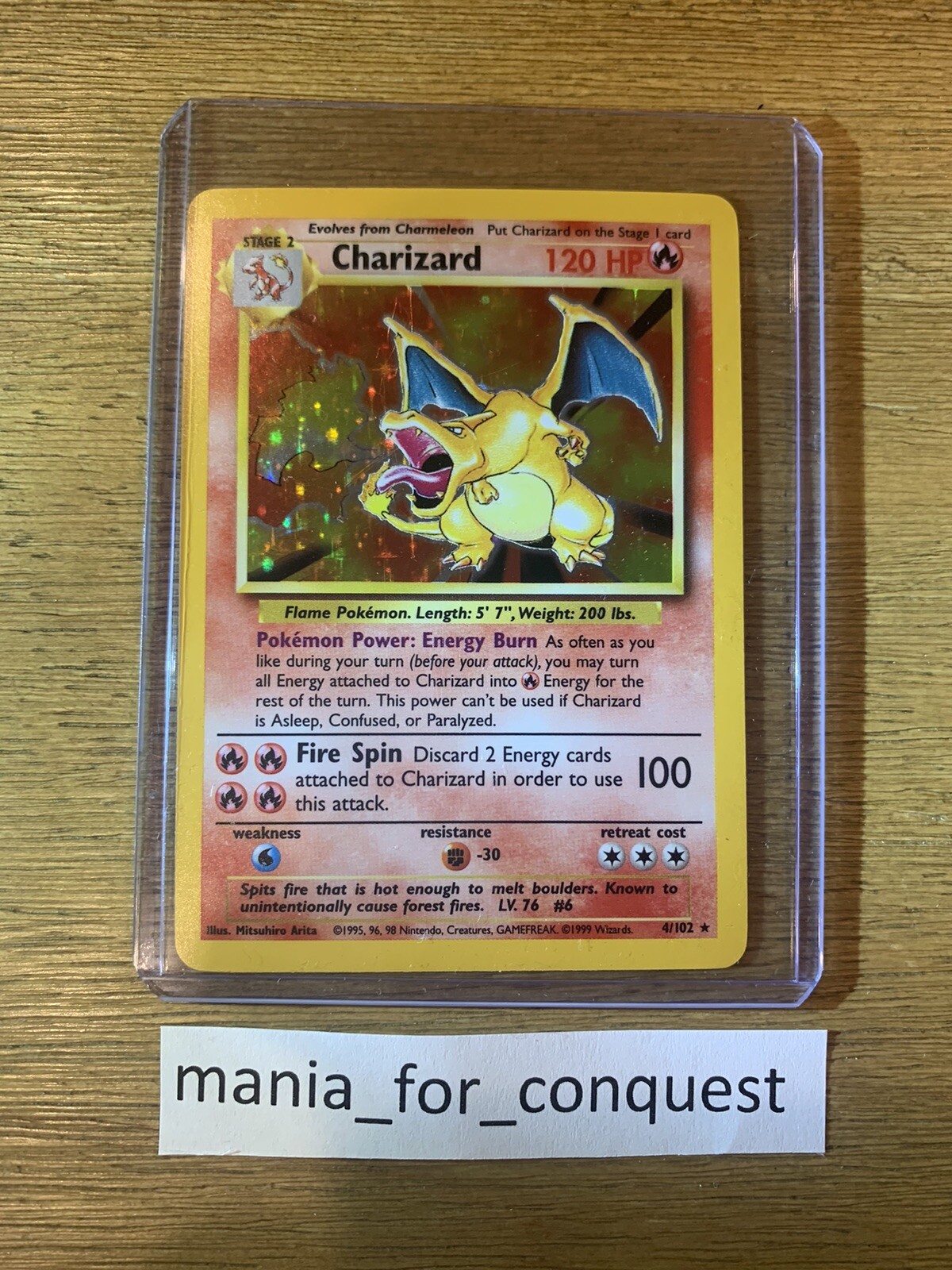 POKEMON 1999 CHARIZARD - BASE SET HOLO 4/102 - NM Near Mint!