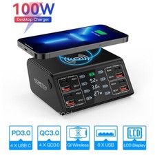 Wireless Charging Station Multi USB 8-Port Fast Desktop Charger Quick Charge 3.0