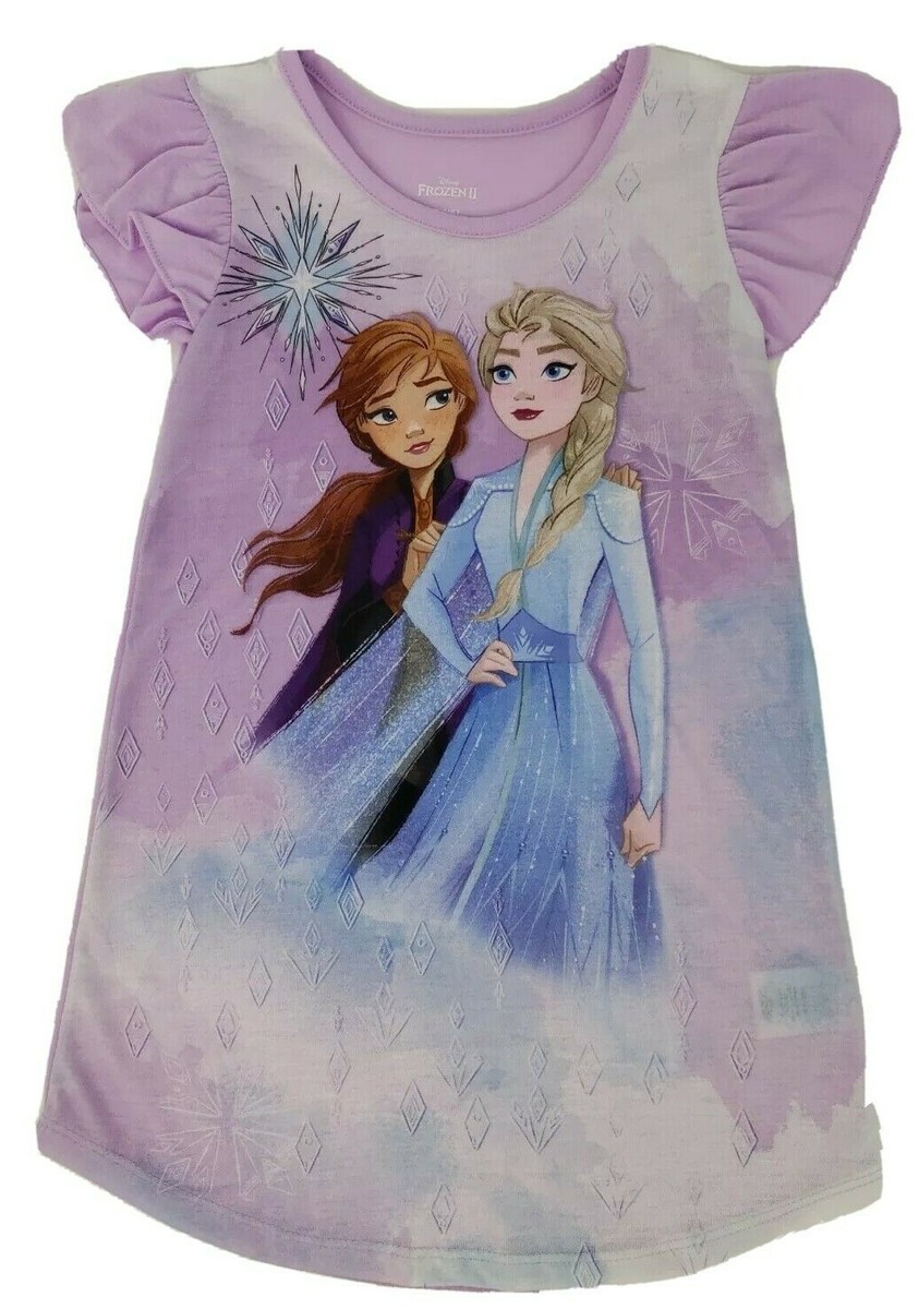 Disney Frozen Girl's Elsa and Anna Purple Short Sleeve Nightgown