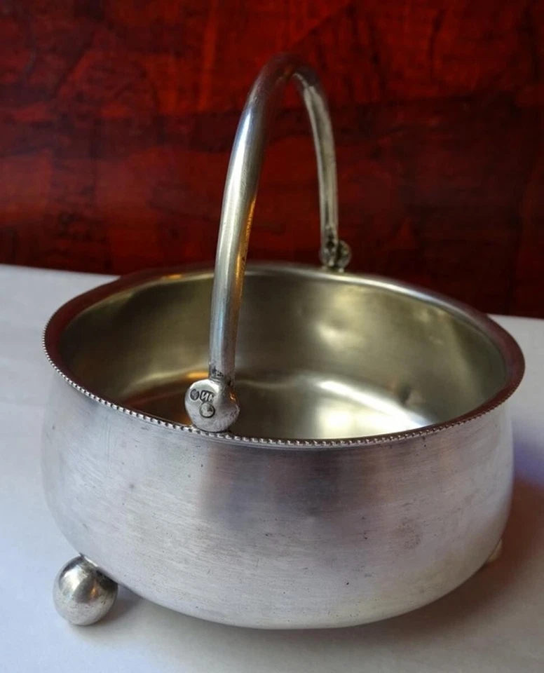 Antiguo cuenco de canasta ruso de plata esterlina con sello de principios del siglo XX Foto 4 de 4