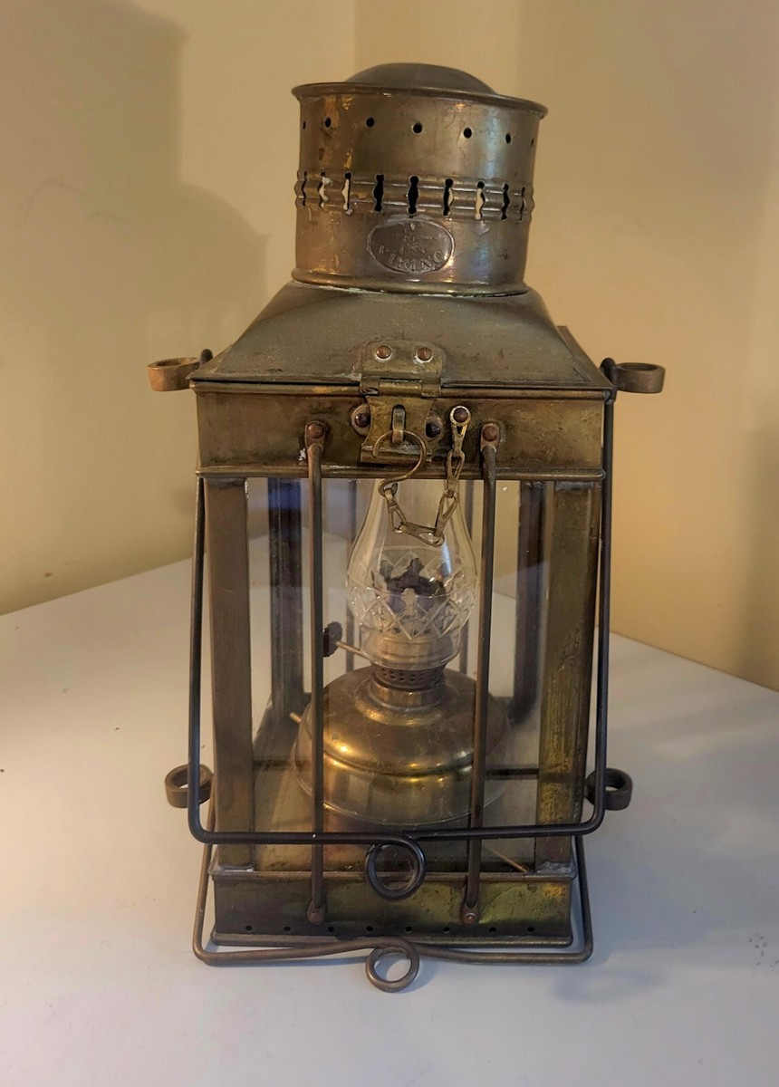 Antique Viking Brass Ship Lantern Nautical Hanging Oil Lamp