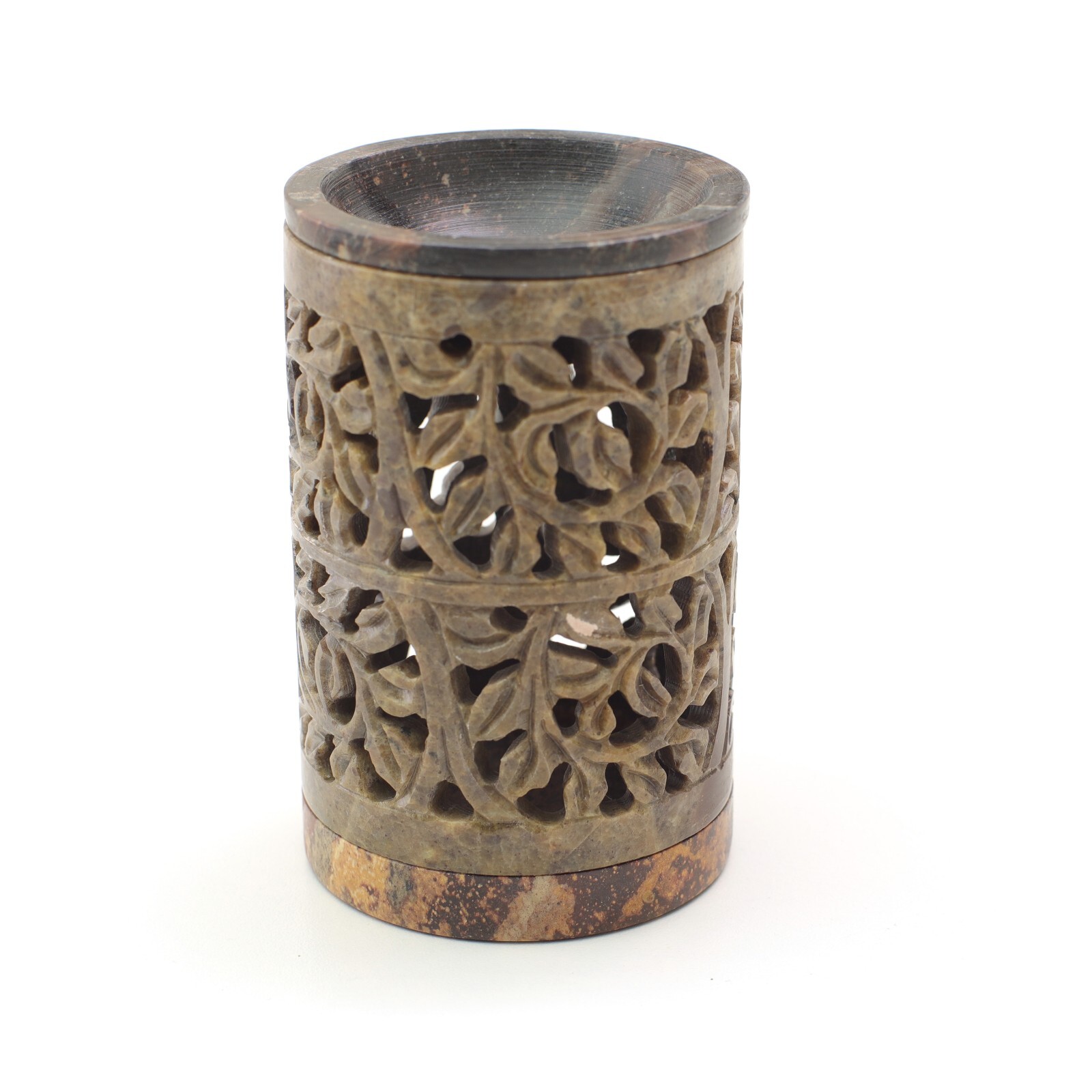 Natural Soapstone Oil Diffuser with Ornamental Leaves 4.75 Inch Aromatherapy Burner-image