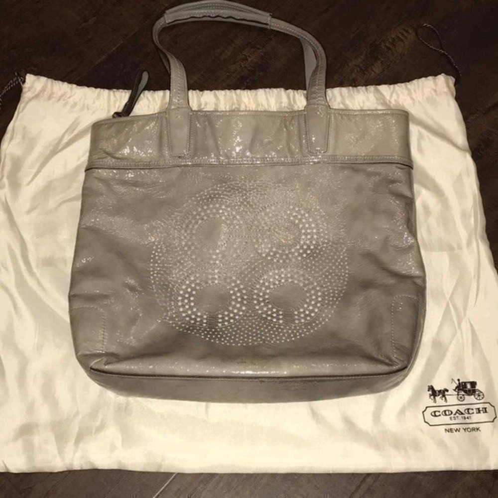 UEC distressed patent leather Coach zippered tote