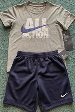 NWT Nike Little Boys 7 Gray/Navy/White ALL ACTION Shorts Set