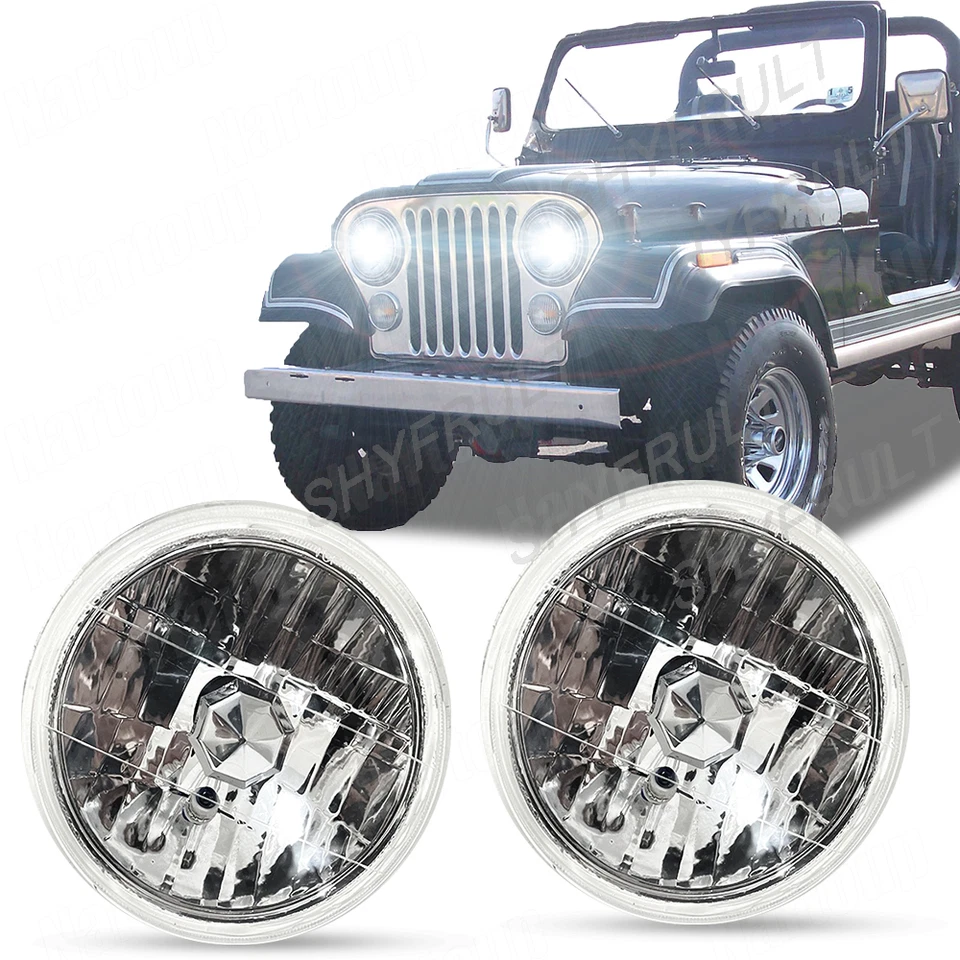 Pair 7" Inch Round LED Headlights high low beam For Ford Pinto 1974-1978 white Foto 4 de 4