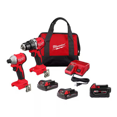 MILWAUKEE M18 18V Lithium-Ion Brushless Cordless Compact Drill/Impact Combo Kit 