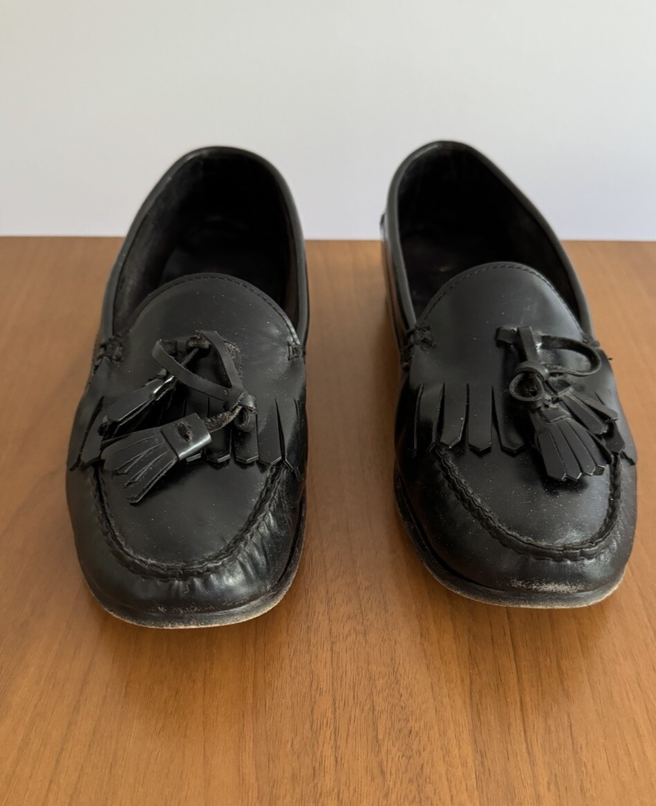 Polo Ralph Lauren Black Leather Tassle Loafer Slip On Shoes Made in USA Vintage Ralph Lauren Pomona Loafers Womens Size 6.5 B Tassel Black  main image 2