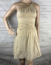 Express Dress Size 0 XS Shimmery Gold 100% Silk Chiffon Layered Single Shoulder