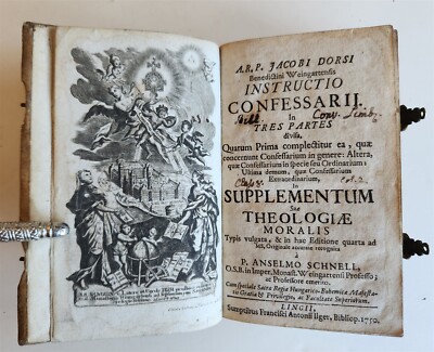 1750 INSTUCTIO CONFESSARII antique HAND TOOLED PIGSKIN BINDING w