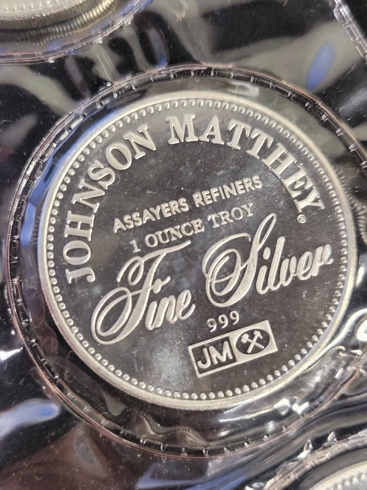 Johnson Matthey Bill of Rights JUEGO COMPLETO 1 OZ rondas x10 999 plata - raro sellado Foto 3 de 4