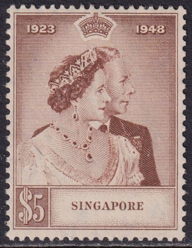 SINGAPORE 1948 KGVI RSW $5 Brown SG 32 MH/* (CV £110) - Picture 1 of 1