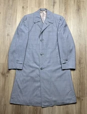 Hyde Park Clothes Men’s Light Gray Grid Patter Vintage Overcoat 40s 50s Size 44