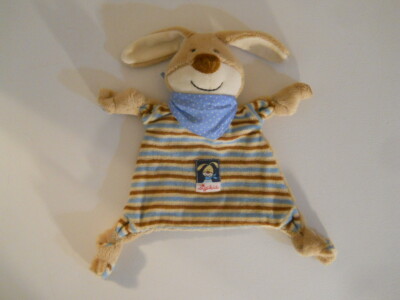 Sigikid plush puppy dog Baby security blanket striped blue bandana knotted 