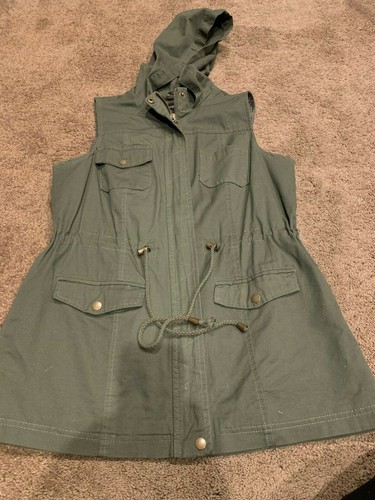 Womens olive green hooded cotton vest 