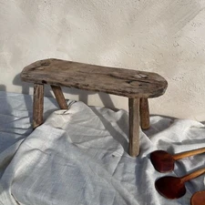 Small Vintage Stool, Milking Stool - Primitive Barn Stool, Chinese Stool