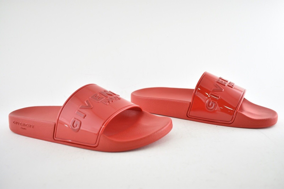 Givenchy logo slides unisex flats pool shoes flip flops slippers Givenchy Pink Platform Rubber White Logo Slide On Pool  main image 4