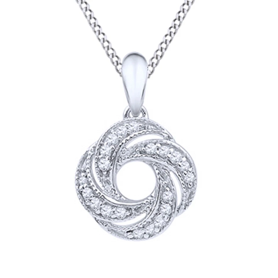 Collar Colgante Remolino Diamante Natural Chapado en Oro Blanco 14K Cadena Esterlina 18" Foto 2 de 3