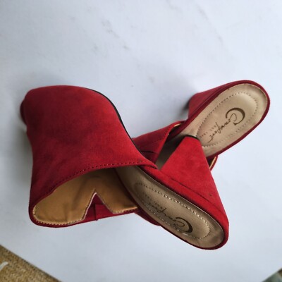 COMFORT Red Suede Slip On Slide HEEL Sandals 7 OPEN TOE Cone Heel WOMENS  Shoes | eBay