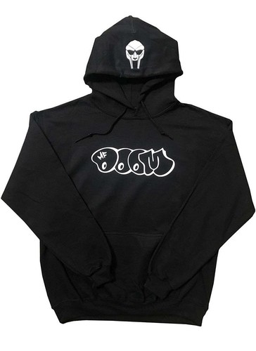 mf doom hoodie with bubble letters and doom mask on hood black w white print ebay