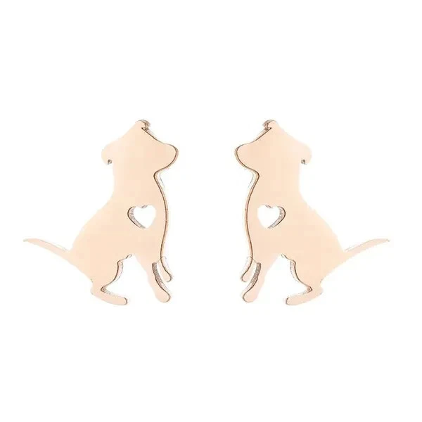 Pendientes Perro Oro Rosa con Corazón, Perro Amor Mascota, Gran Regalo, Amante de los Animales Foto 3 de 3