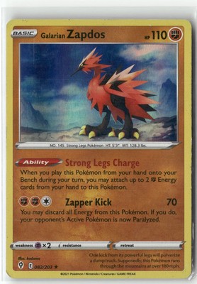 2021 Pokemon Evolving Skies Galarian Zapdos 082/203 Rare Holo
