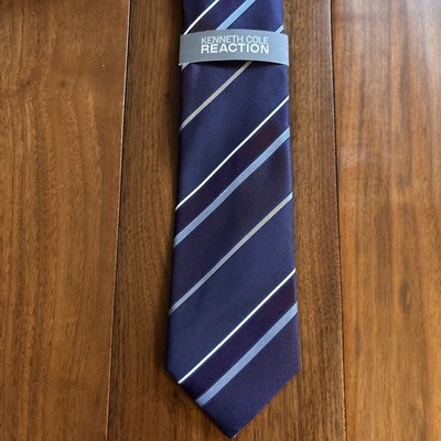 Kenneth Cole Silk Navy Striped Tie Neck Tie   3  x 58  Macys NWT Power Classic
