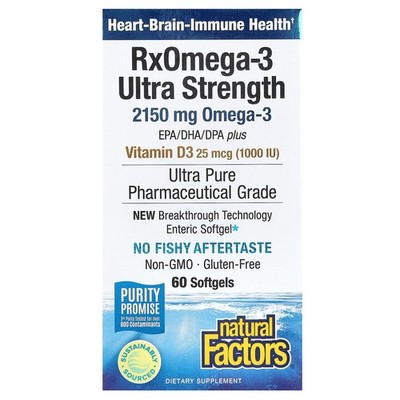 Natural Factors, hochwirksames RxOmega-3 mit Vitamin D3, 60 Weichkapseln