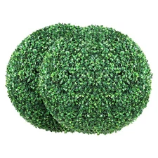 20" Ball-Shape Faux Boxwood Trees 2Pcs & All-Year Green Decorative Plants
