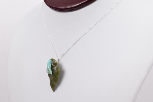 Sterling Jasper Arrowhead Pendant w/ Turquoise Nugget Accent 18 in Chain - Picture 11 of 13