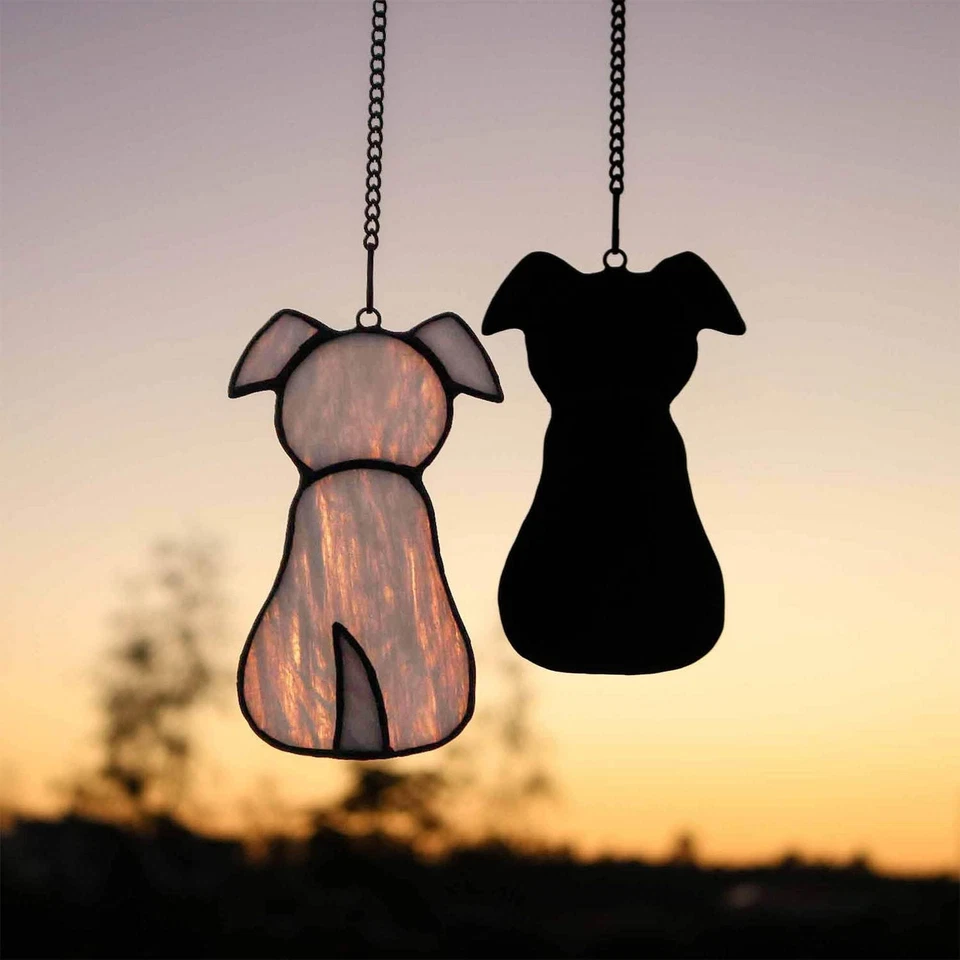 Hecho a mano BOXCASA Mascota Perro Memorial Vitral Ventana Colgante Regalo Foto 3 de 4