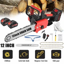 12''Cordless Chainsaw W/Safety Baffles Brushless HandHeld Chain Saw,+2 Battery