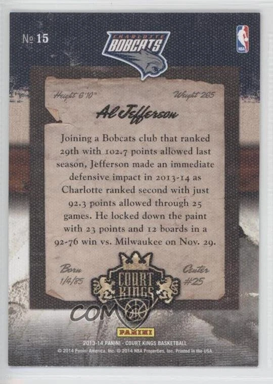 2013-14 Panini Court Kings Al Jefferson #15 - Image 2 of 2
