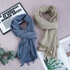 Mens Cotton Blend Pure Color Scarf Autumn Soft Neckerchief Shawl Bandana Scarves