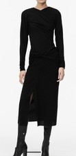 RARE ZARA LIMITED EDITION BLACK WOOL CREPE RUCHED ASYMMETRIC MIDI DRESS M BNWT