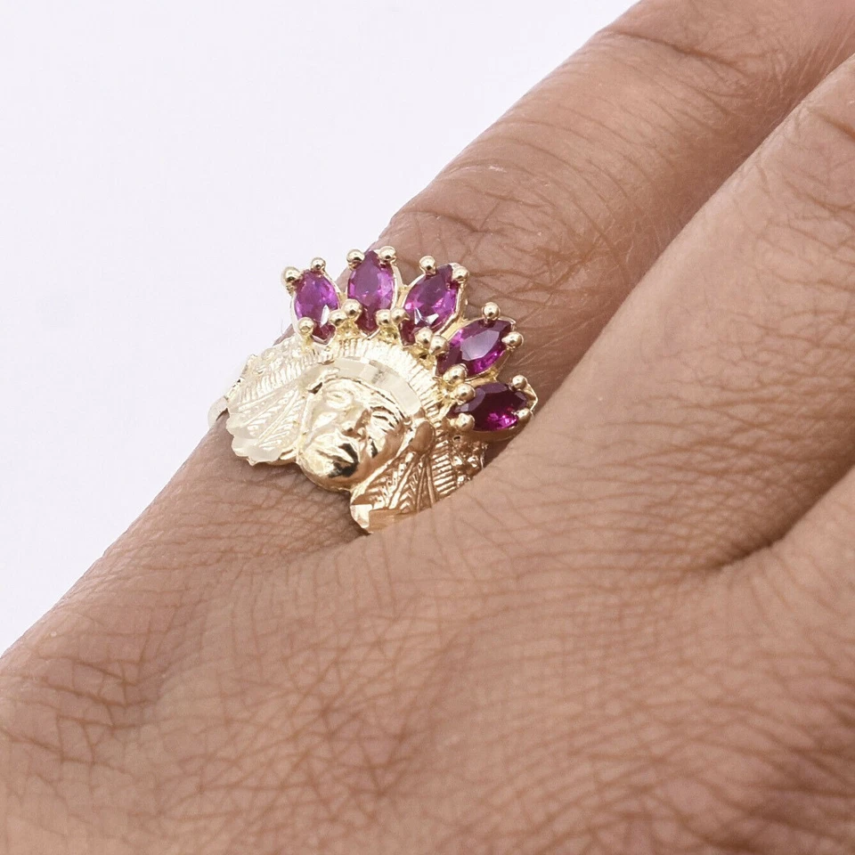 Anillo de oro macizo de 10 quilates para mujer indio nativo americano oro amarillo Foto 4 de 4