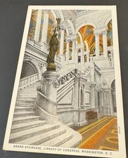 Vintage Washington D.C. Postcard Library Of Congress Interior Grand Staircase WB