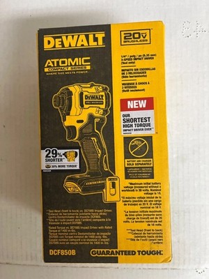 DEWALT DCF850B 20V MAX ATOMIC Brushless Cordless 1/4'' Impact Driver Tool Only