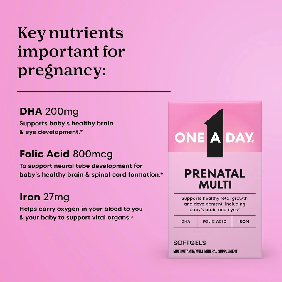 Vitaminas prenatales de un día con ácido fólico, hierro, DHA, omega-3, apoyo para mamá, 90 Foto 3 de 4