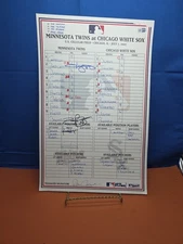  Minnesota Twins Vs Chicago White Sox Line Up Card Autographs Mauer Hunter MLB