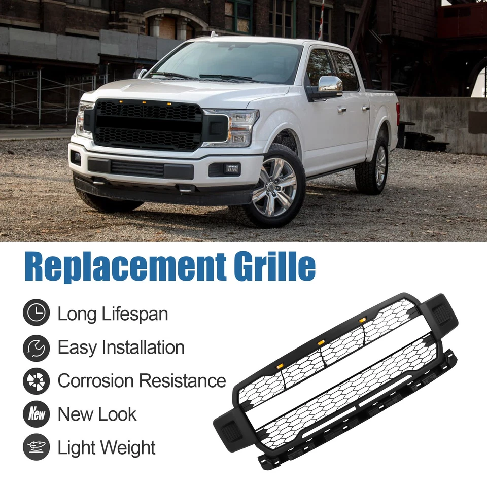 Front Grill for 2018-2019 FORD F150 W/Lights Black Foto 2 de 4